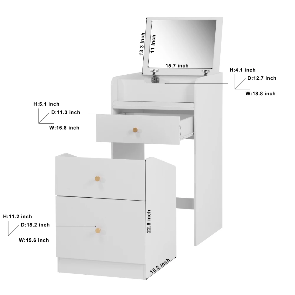 Small Vanity Desk with Mirror Makeup Vanitys Set Make up Table with Chair, Drawers, Dressing Table for Girls Bedroom Living room