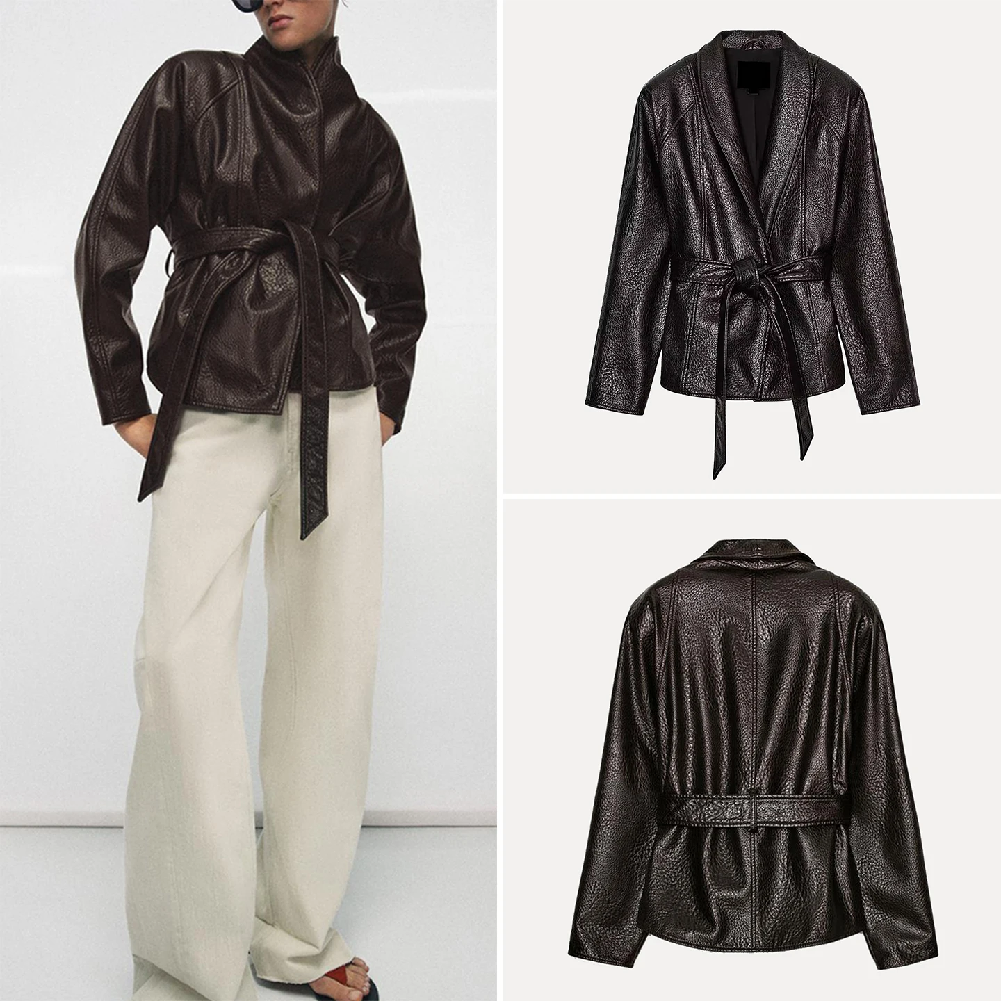Fashionable High Collar Long Sleeve Coat for Women Spring 2026 Elegant Belted Outerwear ZDATA Loose Fit Regular Sleeve Design