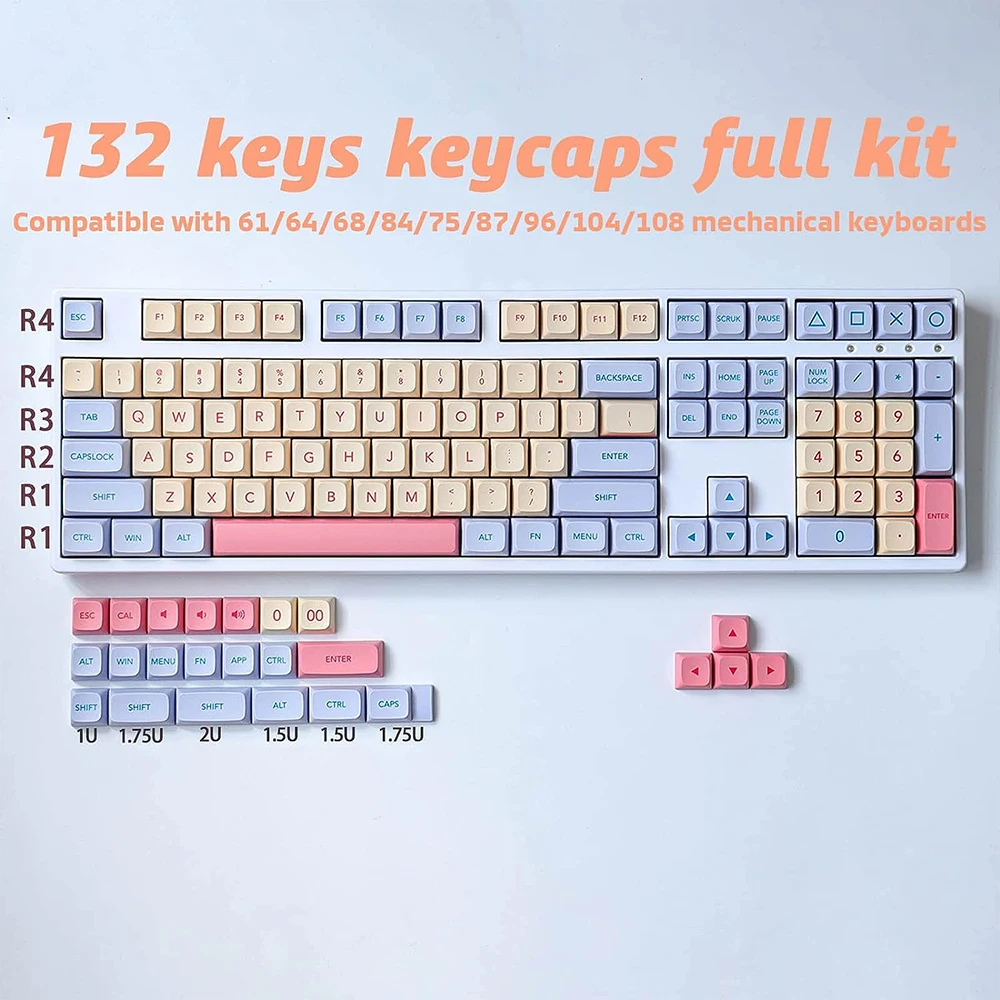 XDA PBT keycap,Marshmallow Cute Pink Purple Keycaps set para Cherry MX/Kaihua switch, Teclado mecánico para juegos