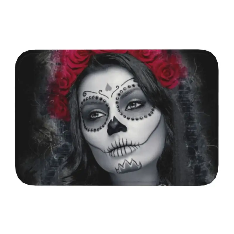 Catrina Calavera Roses Doormat Non-Slip Bath Kitchen Welcome Mat Bedroom Balcony Floor Door Entrance Carpet Rug Footpad