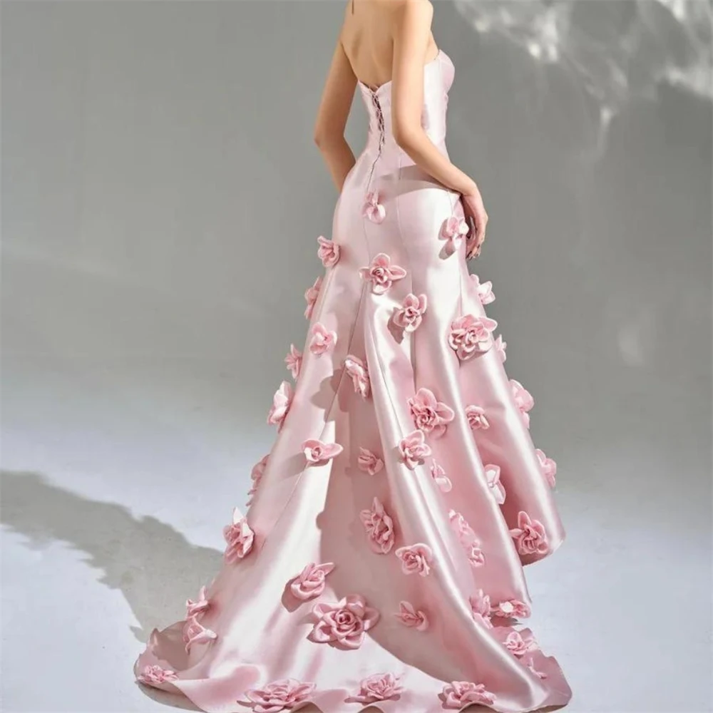 فساتين السهرة   3D Flowers Sweetheart Satin Formal Occasion Women 2023 New Evening Gown Arab Saudi فستان حفلة موسيقية