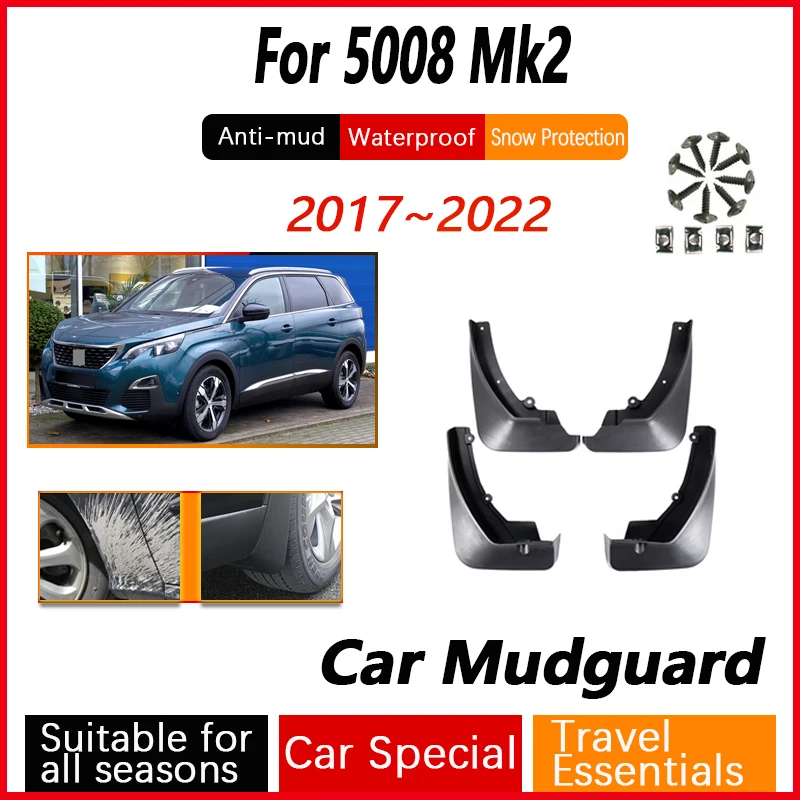 4 PCS Front Rear Car Mudflap for Peugeot 5008 2017 2018 2019 Fender Mud Guard Flap Splash Flaps Mudguards Accessories 2nd 2 Gen