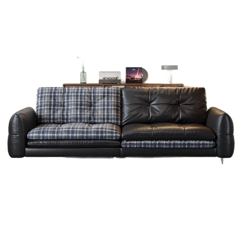 Medieval leather burger sofa straight row two sides can switch at will multi-functional fabric leather bag small apartment sofa