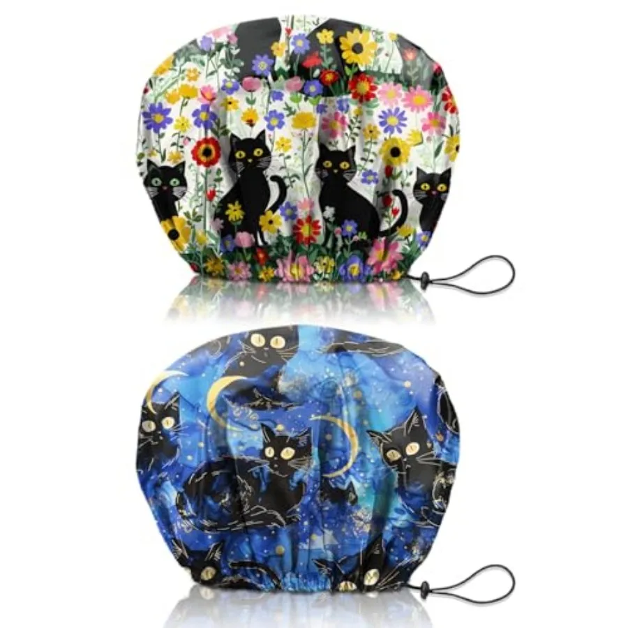 2 PCS Shower Cap Reusable Waterproof Double Layers Hair Caps Shower Bath Adjustable Elastic Hat for Women Girls Cute Aesthetic-