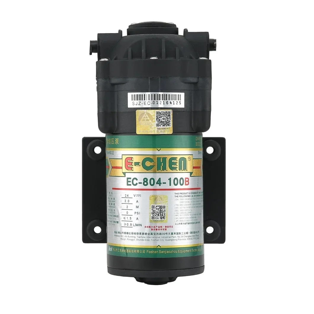 E-Chen EC-804-100B RO Diaphragm Pump 100GPD Self-priming Booster Pump 24V DC 900 ml/min at 70psi for 0psi Inlet Pressure Water
