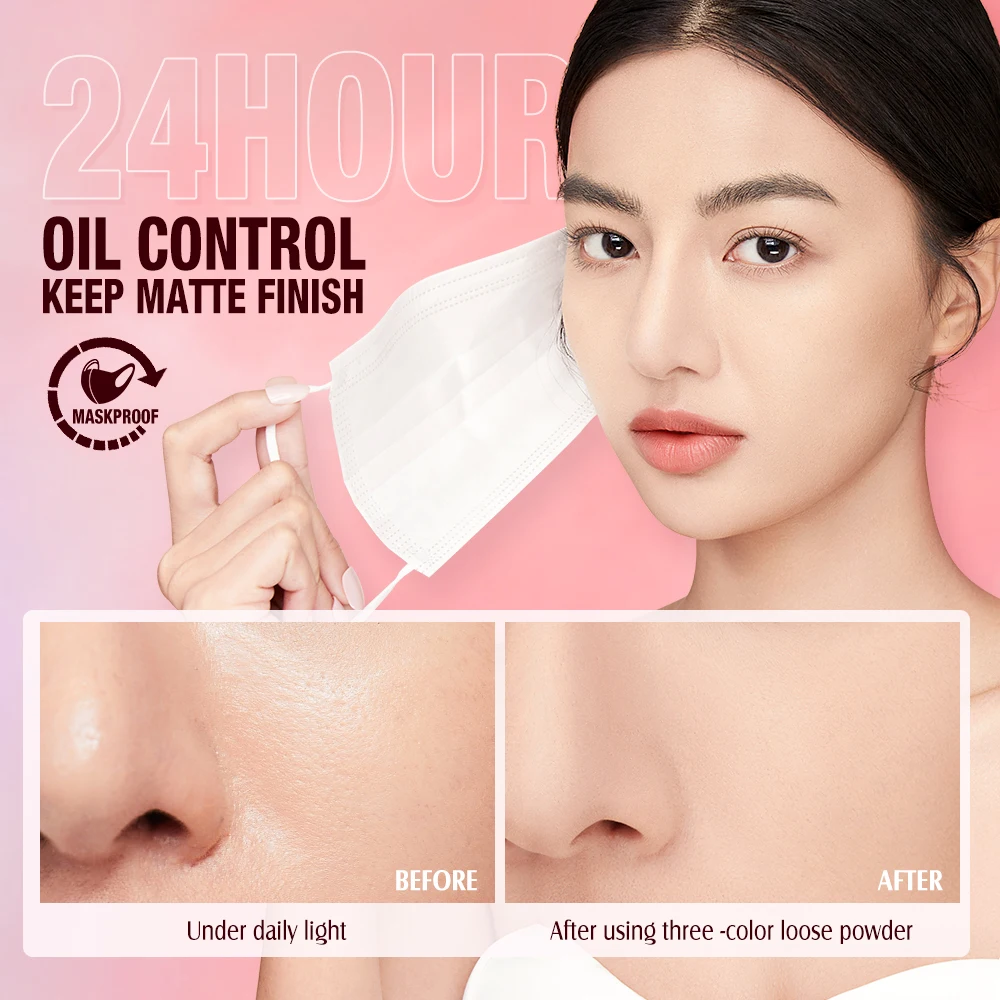 Wholesale O.TWO.O 3-in-1 Loose Powder Face Powder Matte Long-lasting Oil Control 3 Colors Finishing Powder Korean Makeup