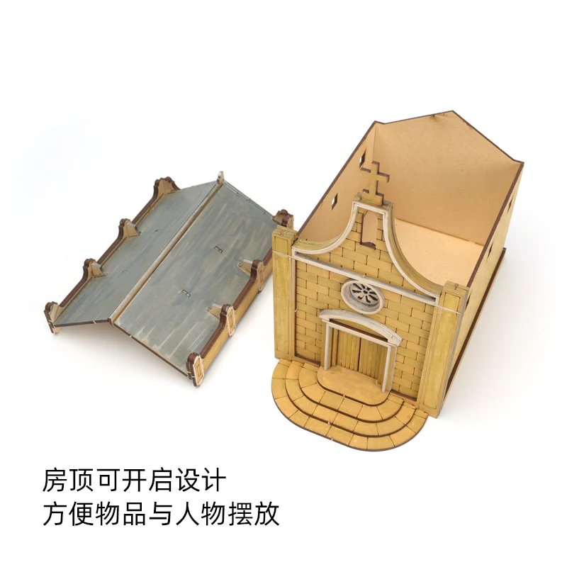 1/72 مشهد بناء منزل الكنيسة الأوروبية والأمريكية نموذج تجميع خشبي هدية مصنوعة يدويًا #4