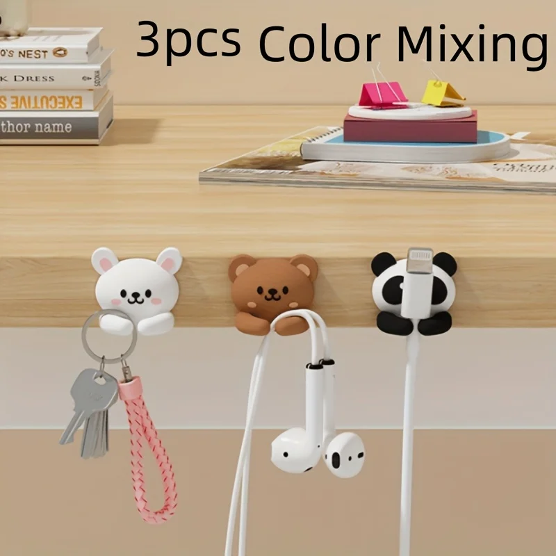 3-Piece Set of Cute Animal-Shaped Desktop Multi-Functional Cable Organizers and Cable Clips Practical Hooks, Mouse Cable, Earphone Cable, and Data Cable Organizers. Nail-Free, Traceless Cable Organizers for Desks and Drawers, Used for Home Storage.