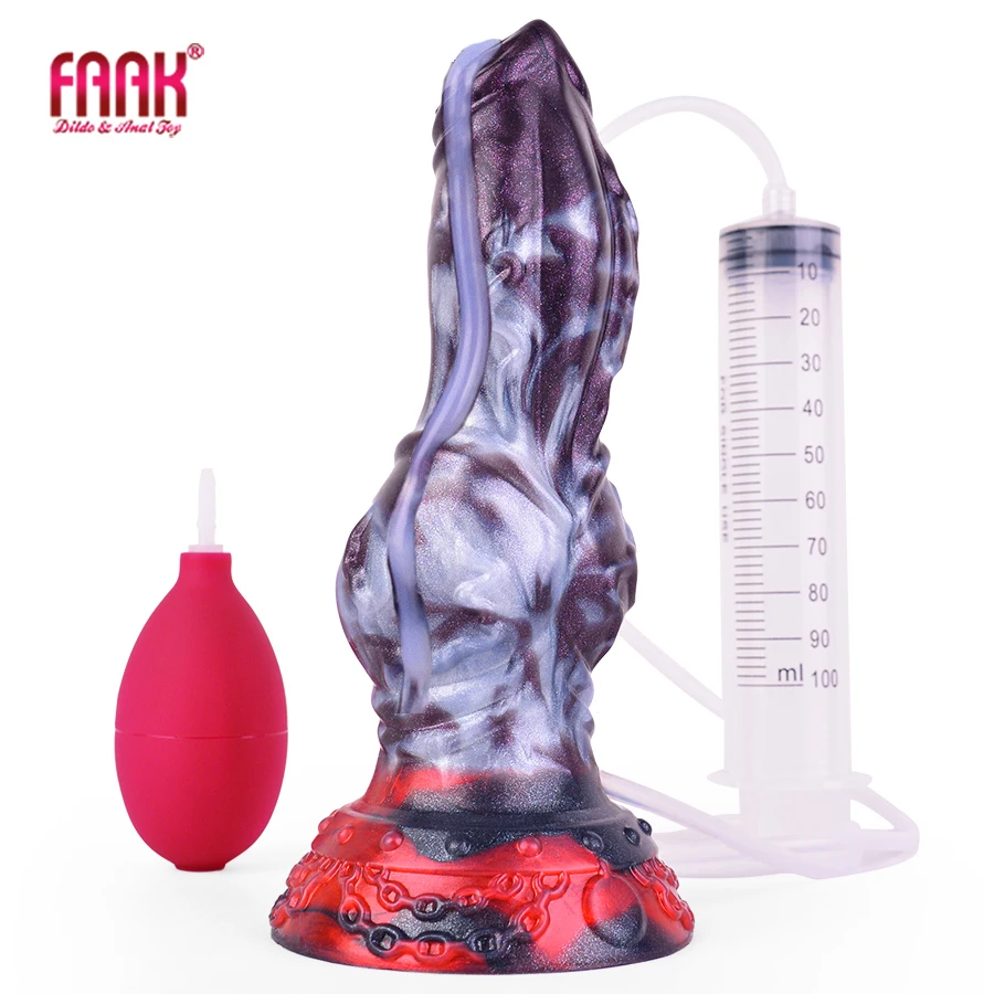 FAAK Silicone Dog Knot Squirting Dildo Ejaculation Large Penis With Sucker Fantasy Sex Toys Anal Plug Female Masturbator