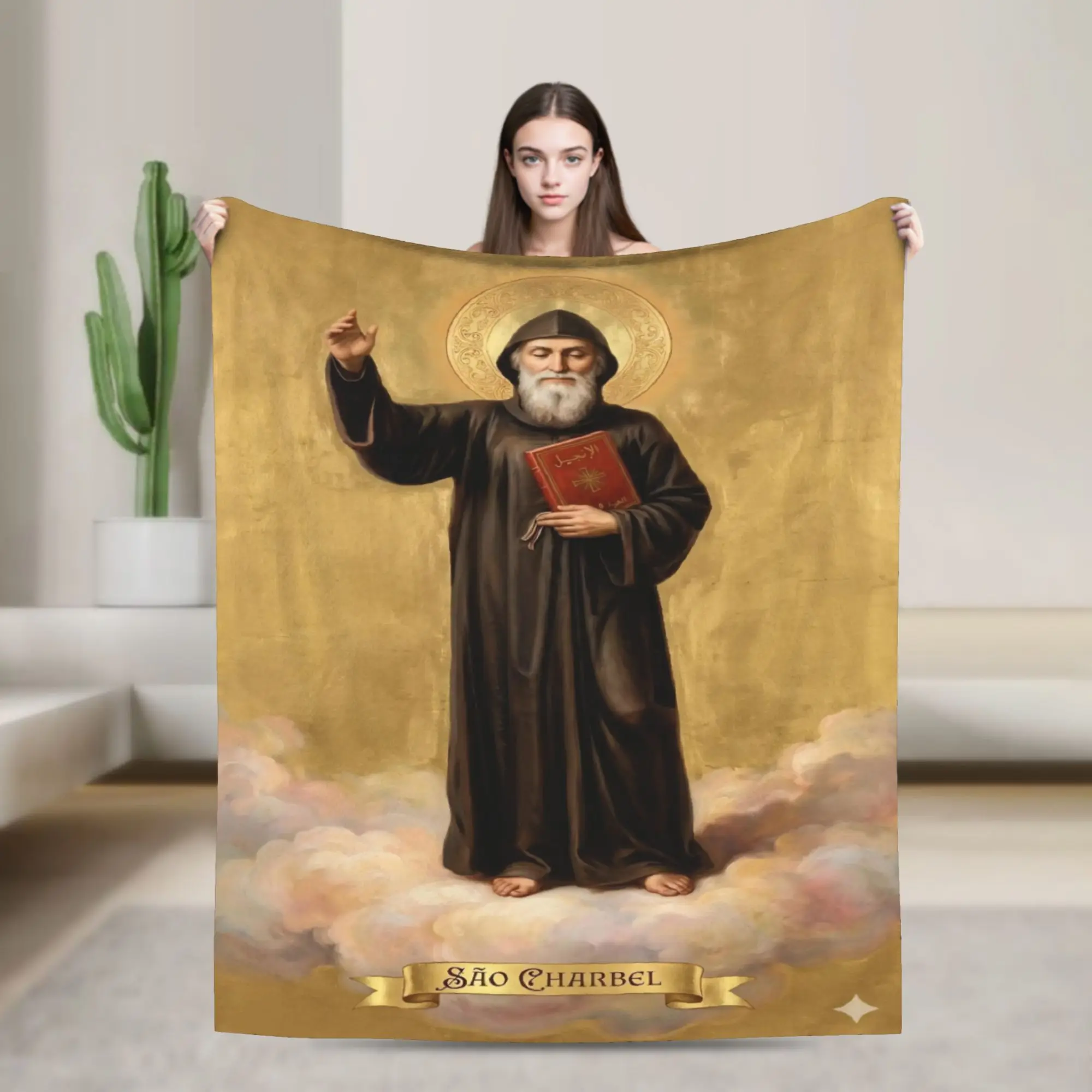 Saint Charbel Throw Blanket for Couch  Soft Fuzzy Plush Blanket 50x60 Inch Multi-size Bedspread for All Seasons