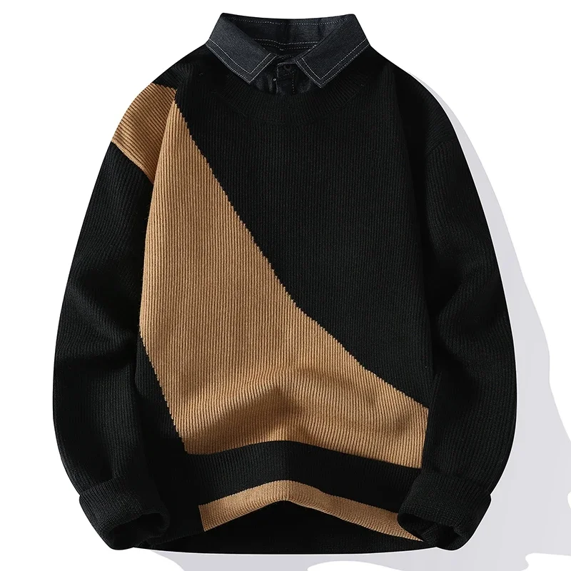 New Fall Mens Comfortable Sweater High Quality Men Warm Knit Streetwear Fashion Male Winter Patchwork Pullover Sweaters Top