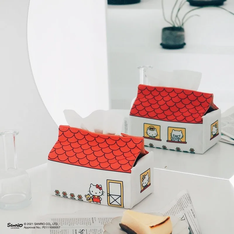 

Hello Kitty Cute Tissue Box Cartoon House Shaped Paper Box Living Room Desktop Toilet Paper Cover Women Accessories Wholesale