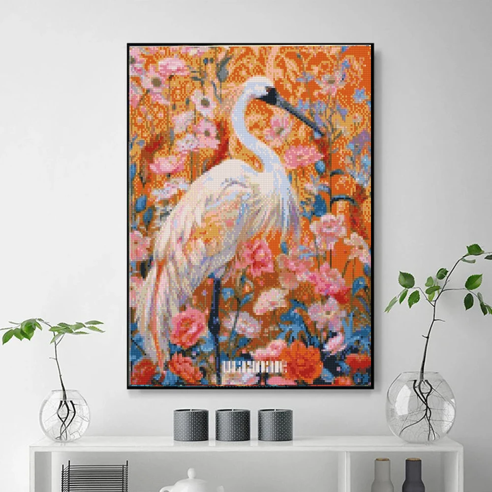 Mosaic Diamond Drawing Painting Kits White Red-Crowned Crane Full Round or Square Crystal Birthday Handmade Drawing Gift