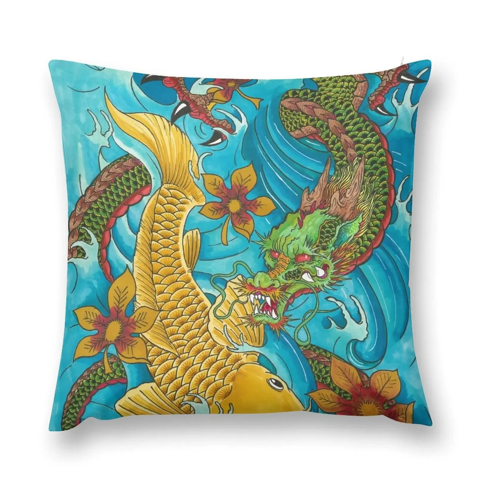 

Japanese Dragon and Koi tattoo style Throw Pillow luxury home accessories Pillow Cases Decorative pillow