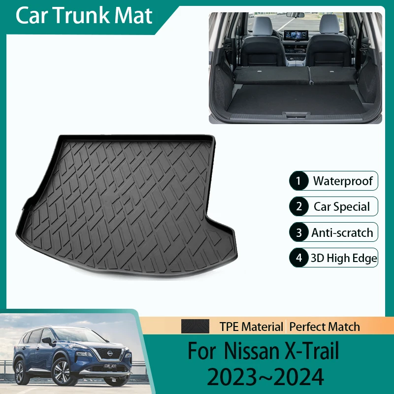 Car Trunk Storage Mat For Nissan X-Trail Rogue T33 2023 2024 Fuel Oil Version TPE Dirt-resistant Rear Trunk Pad Auto Accessories