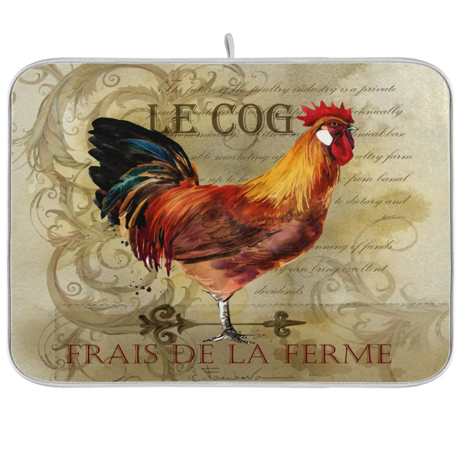 Retro Rooster Absorbent Dish Drying Mat For Kitchen Counter Heat Resistant Microfiber Tableware Pad Dish Mat Foldable Placemat