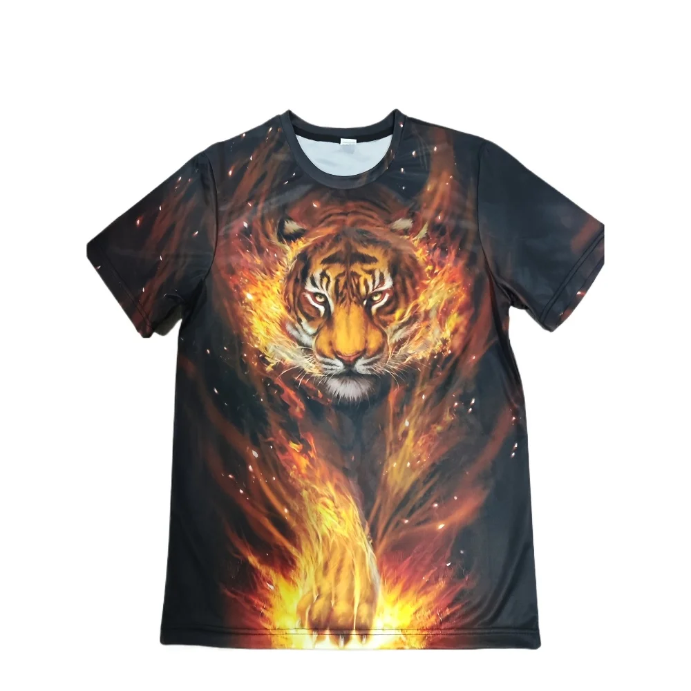 Cool Tiger Digital Graphic Print Men\'s Short Sleeve Crew Neck T-shirt, Summer Outdoor Streetwear