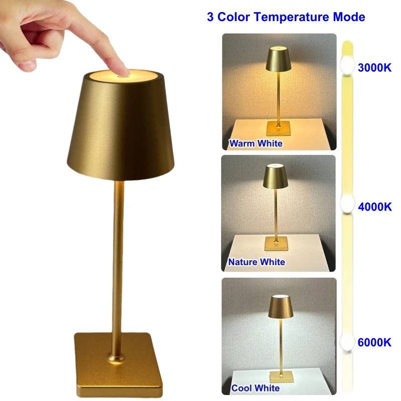 Rechargeable LED Table Lamp Touch Switch 3 Colors Desk Night Light Wine Bottle Light for Bar Club Dinner Home Cafe Ambient Decor