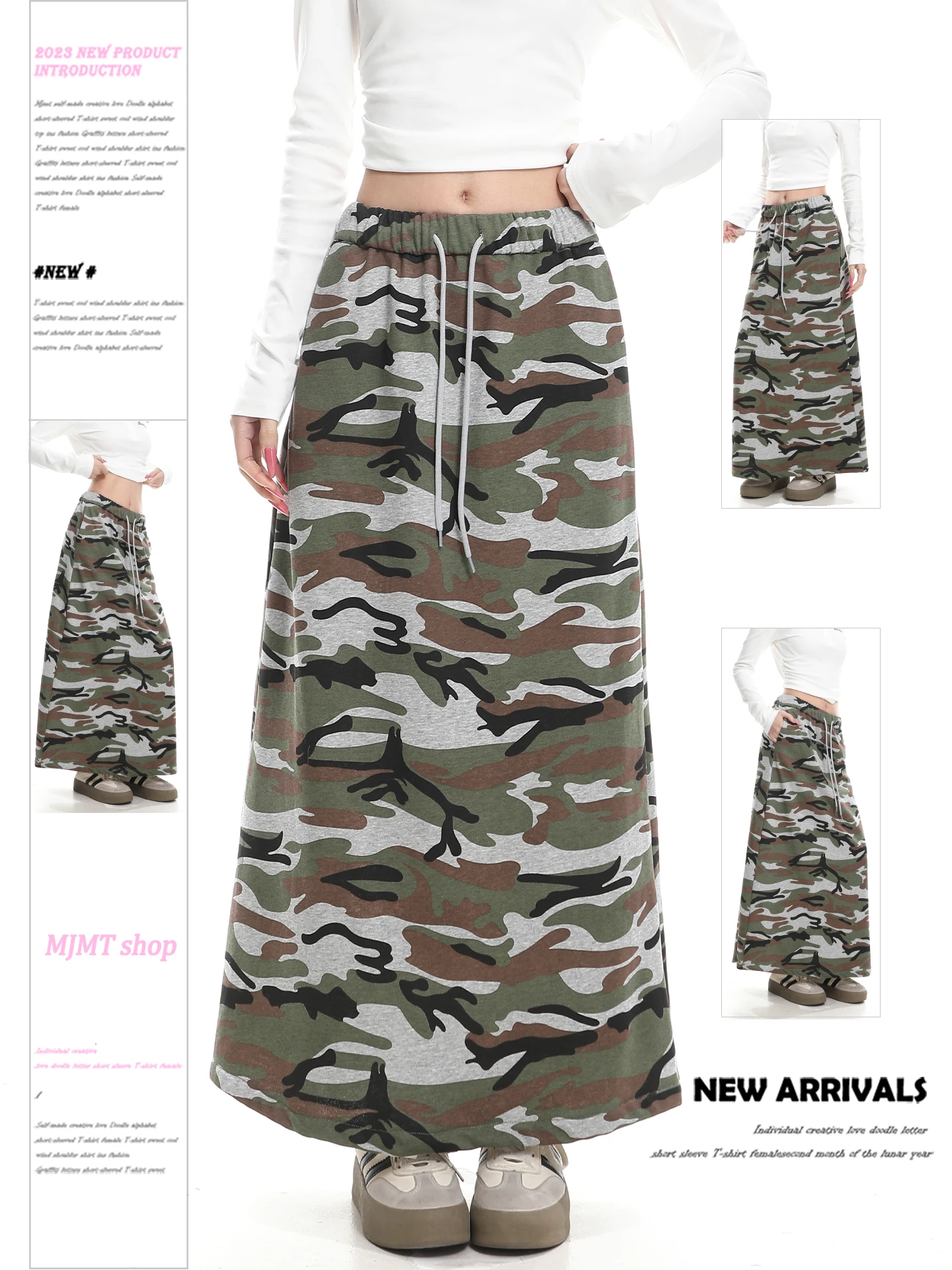 

Американская ретро-юбка с камуфляжным принтом, на шнурке, с высокой талией, свободного кроя, женская, летняя, омолаживающая, премиум-класса, средней длины