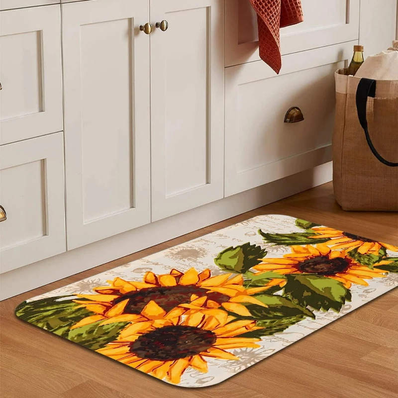 Juego de alfombrillas de cocina con estampado de girasol, felpudo antideslizante para pasillo de granja, fregadero de oficina en casa, decoración de piso de lavandería