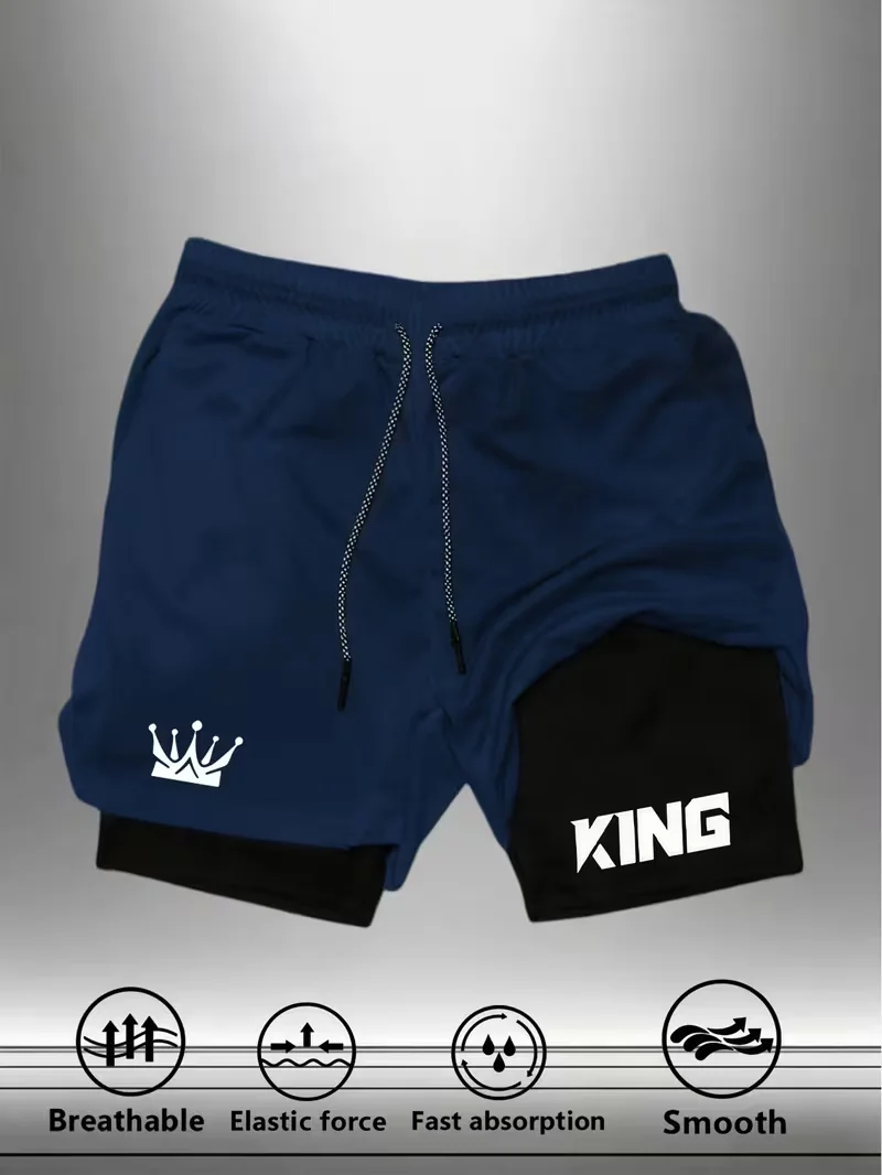 Men's fashionable sports shorts quick drying 2-in-1 multifunctional fitness pants suitable for casual fashion outdoor gym summer