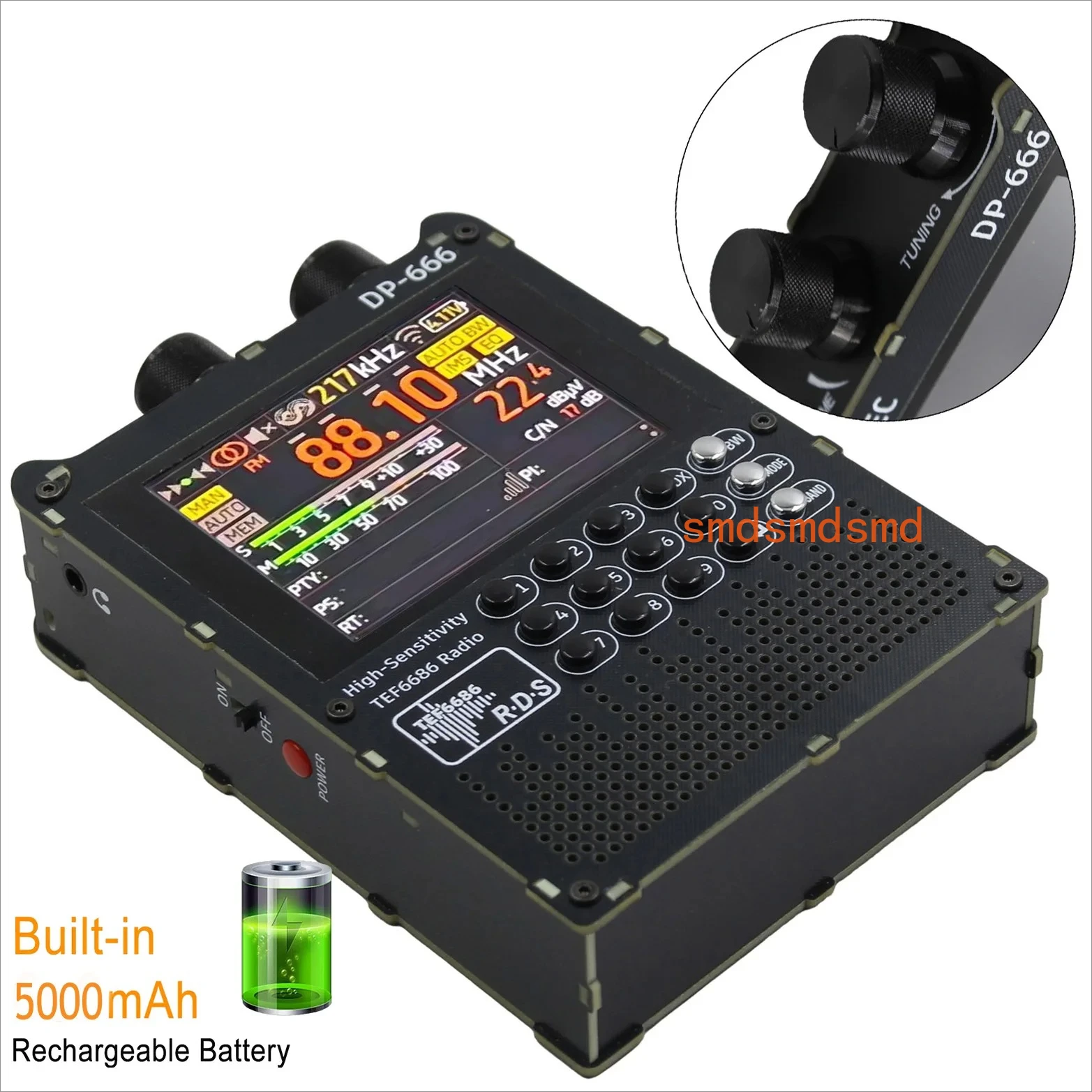 DP-666 TEF6686  RDS Full Band FM/MW/Short Wave HF/LW Radio Receiver IPS LCD Battery