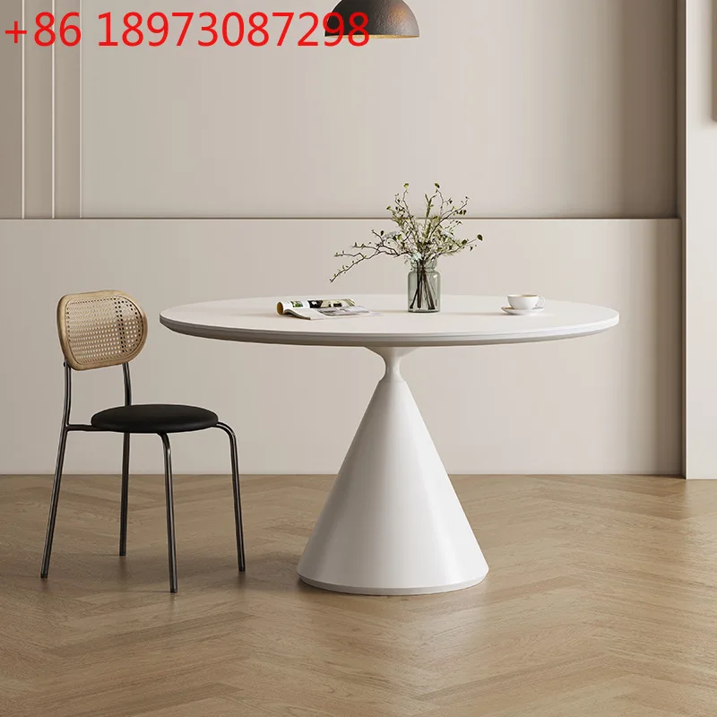 

Cream wind round table modern simple pure white small apartment household dining table and chairs