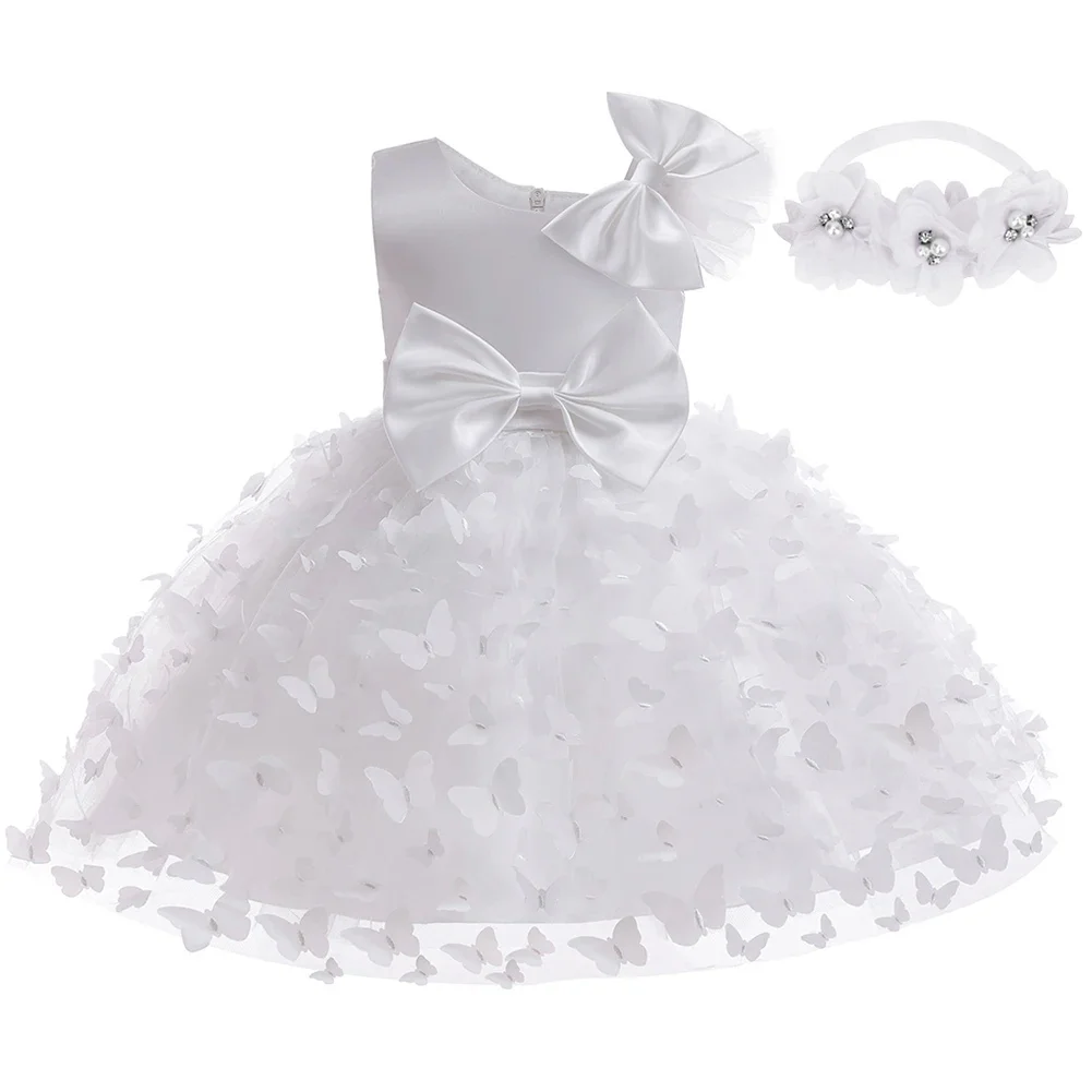 Baby Girls Party Dresses For 1st Birthday Elegant Children Dresses Mesh Butterfly Flower Girl Princess Dress Vestidos Tutu Dress
