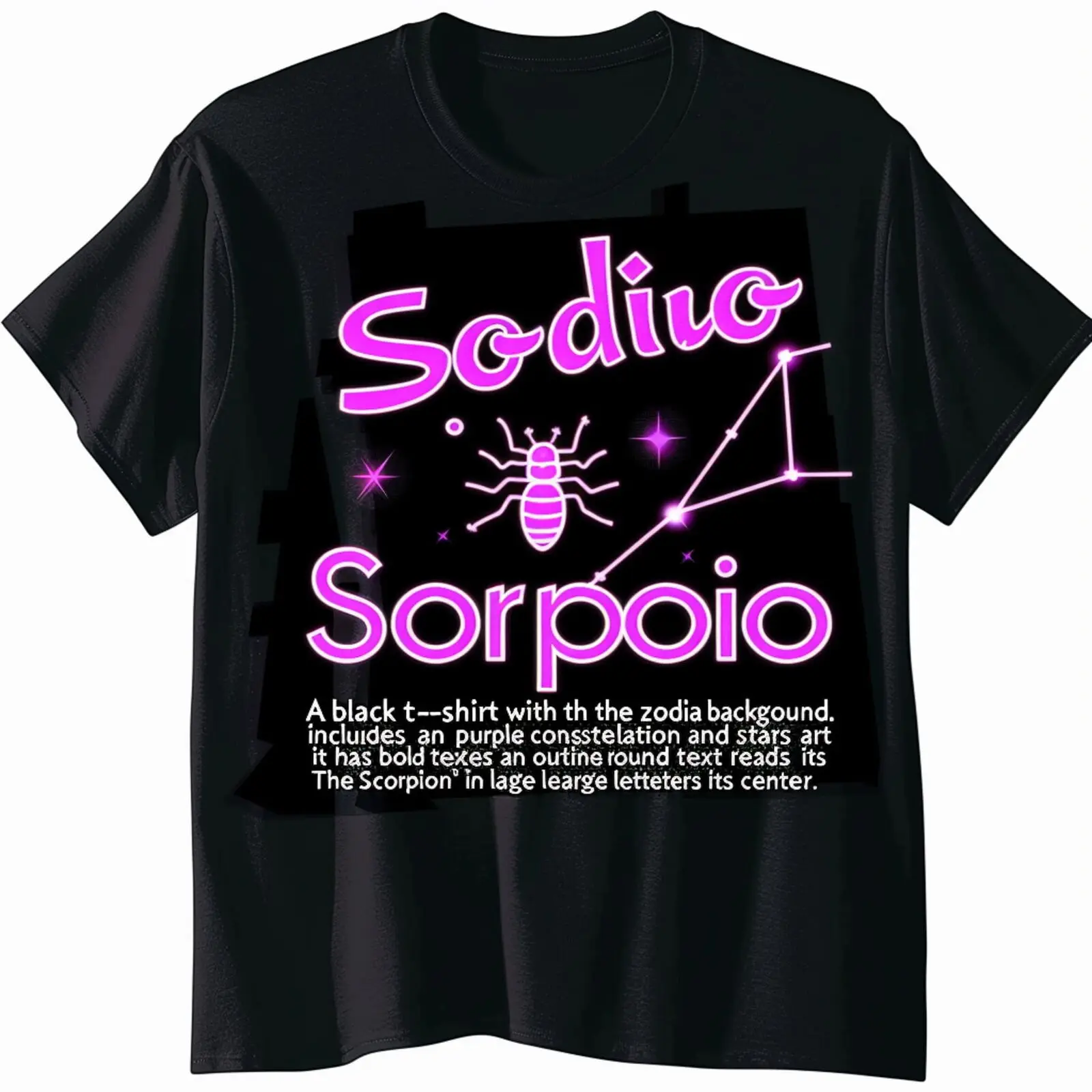 Stylish Scorpio Sign Black Tee Purple Design Constellation & Stars