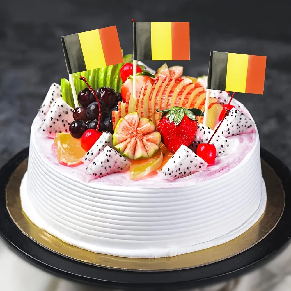 Belgian Flag Toothpicks - 100pcs Mini Cupcake Toppers & Party Decorations For Cocktails, Bbqs, And Sports Events