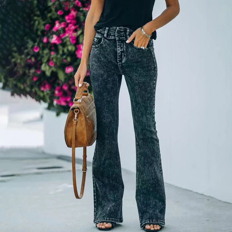

Spring and summer women's slim-fit straight bell bottoms Pleated high-waisted bell bottoms for beautiful women