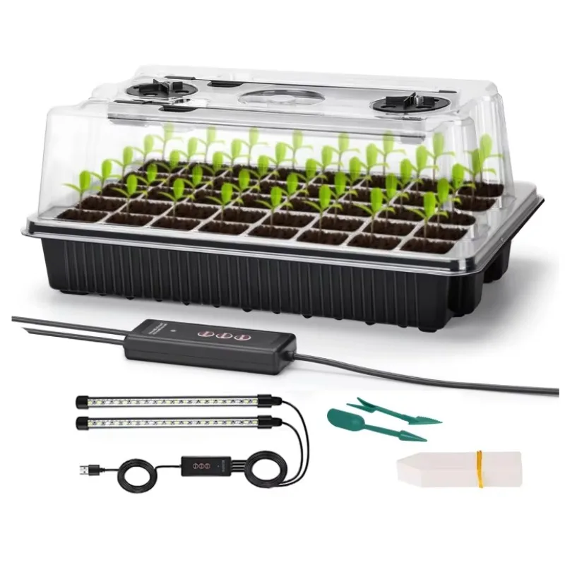 

Seed Starter Tray Kit with LED Grow Light Timer Dimming Adjustable Indoor Plant Germination Greenhouse Propagation Set
