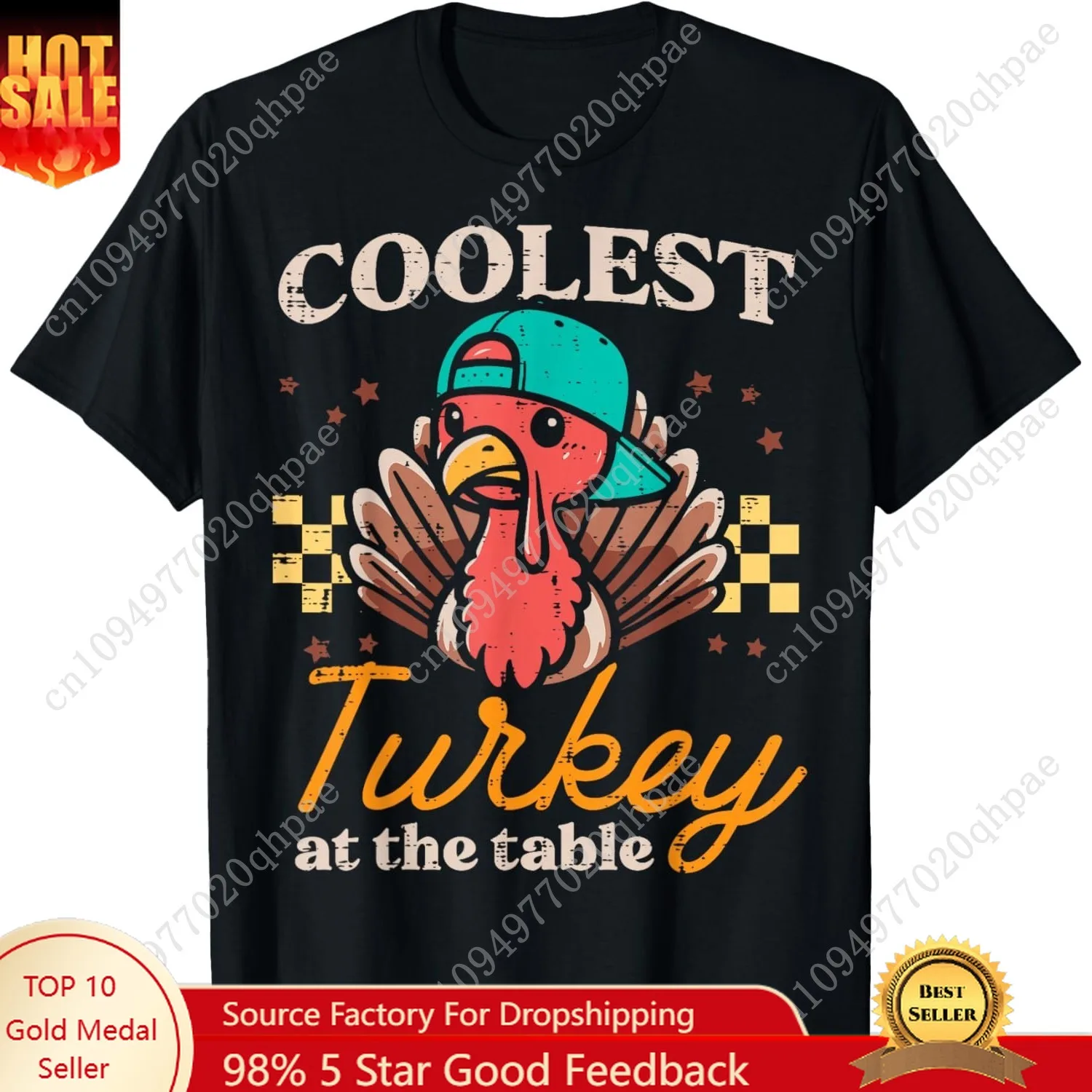 Thanksgiving Coolest Turkey At Table Boys Kids Toddler Youth T-Shirt