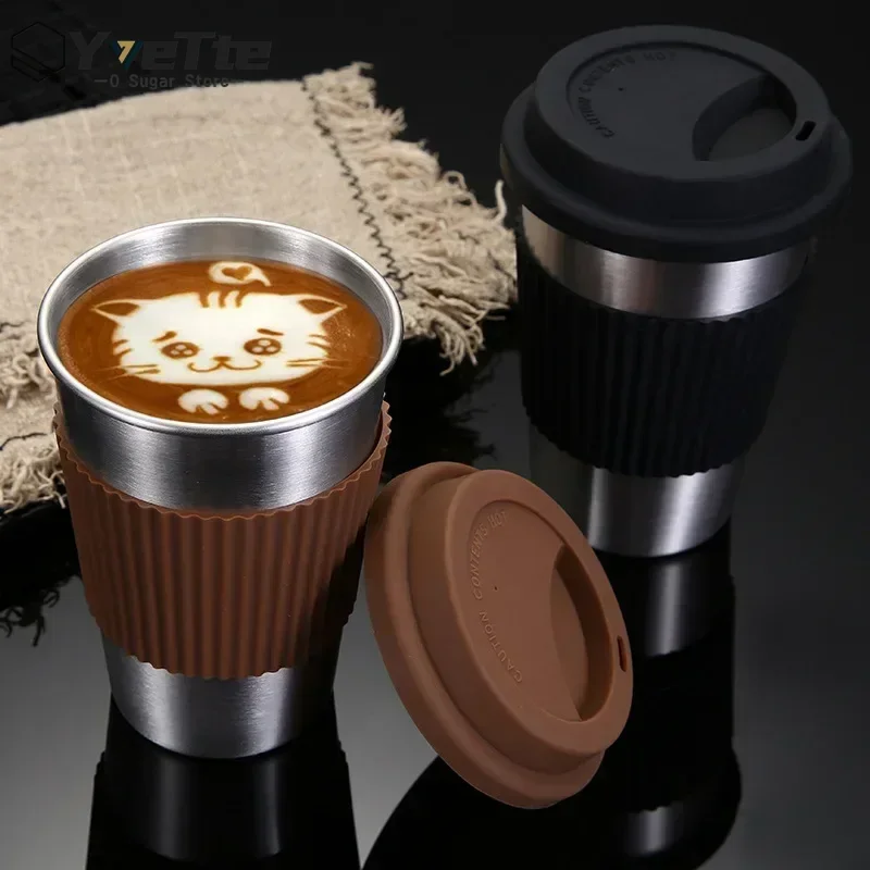 Coffee Tumbler 500ml To Go Coffee Cup 304 Stainless Steel Mugs with Silicone Lid Milk Tea Keep Cold Drinkware Office Mug Termos