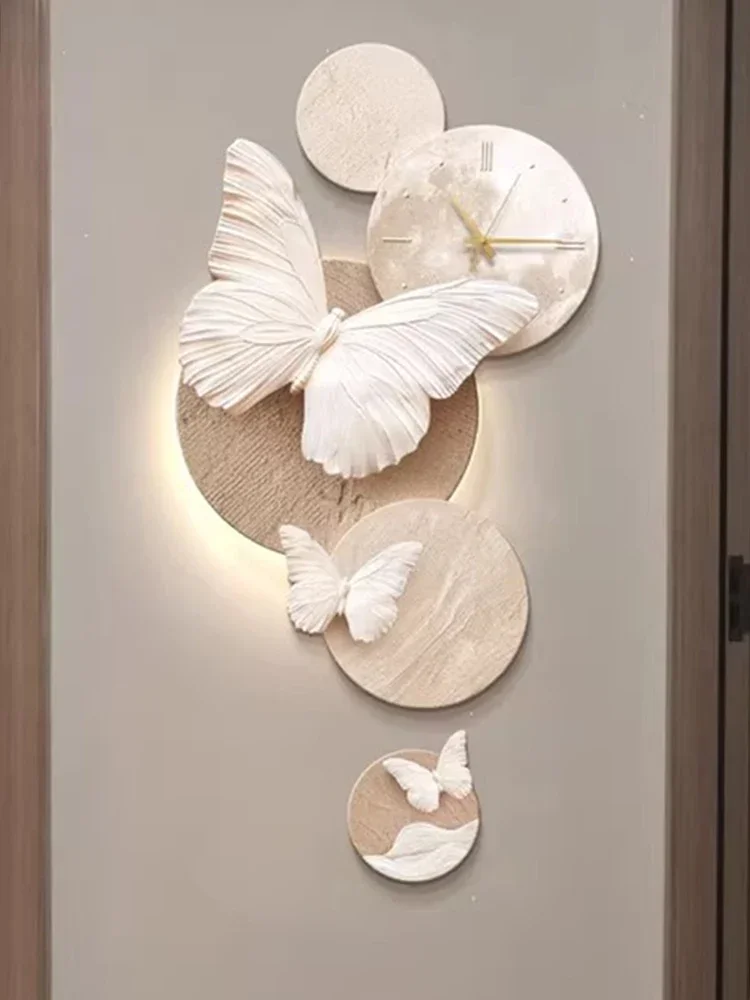 Modern Butterfly Wall Clock Silent Large Living Room Clock Creative Luxury Wall Adhesive Clocks with Light Interior Decoration