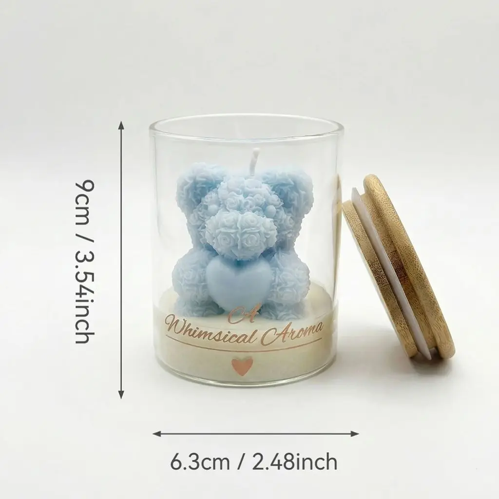 Rose Bear Candle Soy Wax Glass Jar Scented Candle Romantic Valentine Gift Birthday Wedding Home Decor Heart Shape Teddy Candle