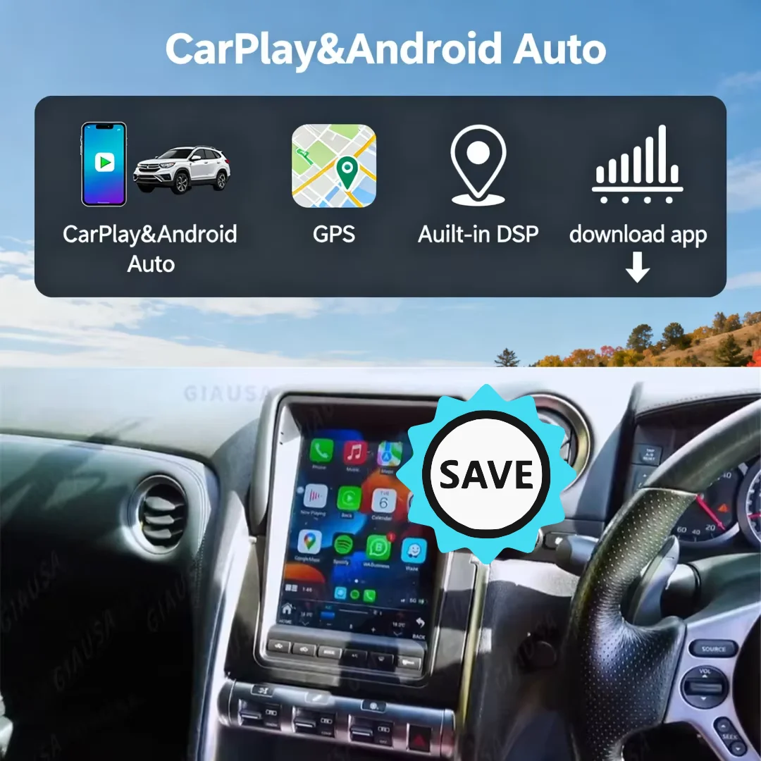 A Car Radio multimedia Video Player For Nissan GT-R GTR R35 2008 2009-2015 Wireless Carplay GPS navigation Android13 4G wifi dsp