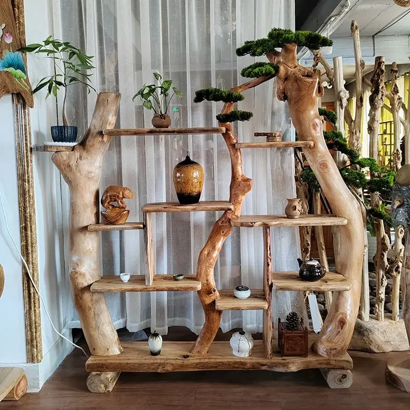 Stump Bogu frame Living room partition cabinet Simple screen cabinet Shelf