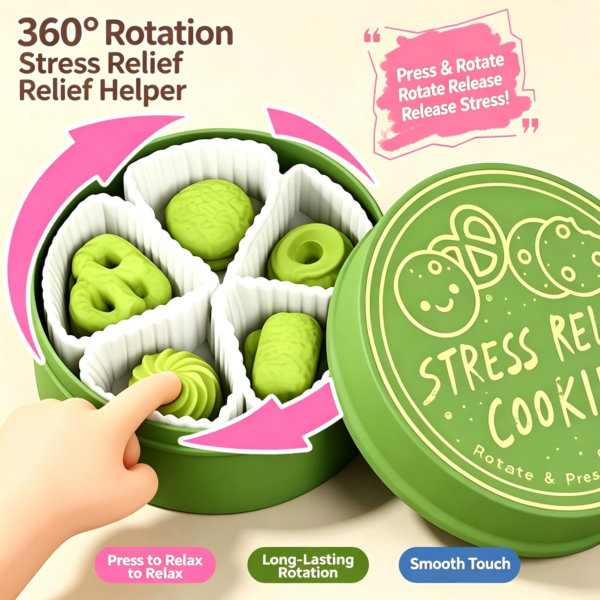 Push Spin Cookie Sensory Fidget Toy, Biscuit Clicker Game, Calming Desk ADHD Toys, Stress Relief Novelty Gift for Teens Adults