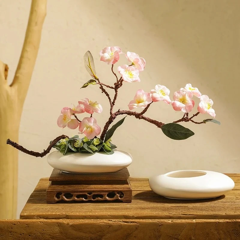 Creative Chinese Style Ceramics Vase Flower Pot Black White Cobblestone Deformation Flower Arrangement Accessories Modern