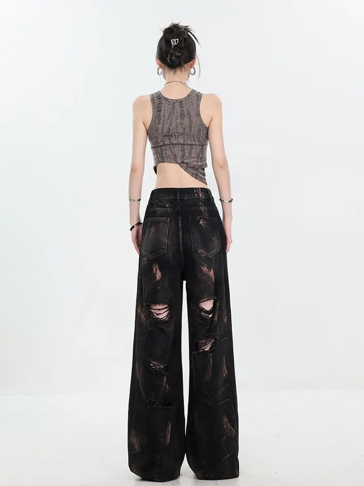 Jeans hip hop plus size: calças largas tie-dye da moda, rasgadas e fluidas