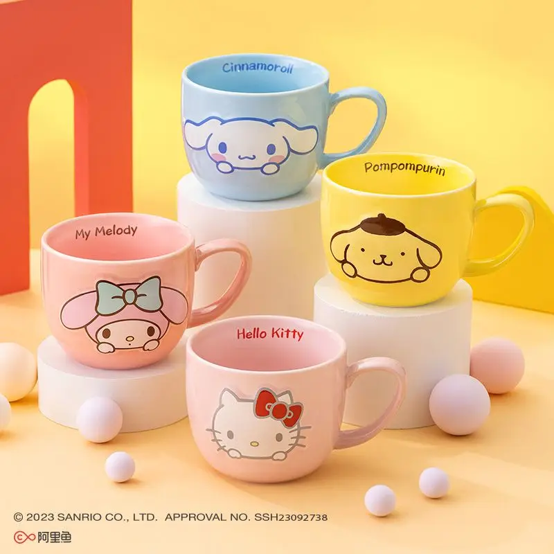 

Hello Kitty My Melody Anime Kawaii Sanrio Breakfast Cup Cute Cartoon Cinnamoroll Kuromi Ceramic Water Mug Gifts for Girls