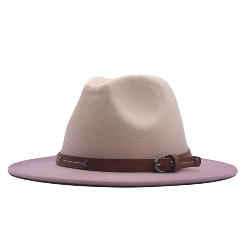 قبعة رعاة البقر السميكة الصوفية ذات الحواف الكبيرة على الطراز الأوروبي الأمريكي الجديد، قبعة علوية متدرجة بلونين للرجال والنساء، قبعة لباد الجاز #5