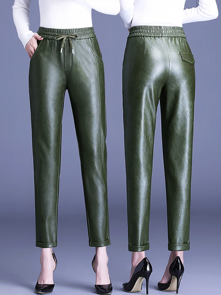 سراويل نسائية عالية الخصر بقصة ضيقة تسعة سراويل قصيرة للخريف والشتاء بحزام خصر مطاطي وجيوب برباط سراويلي حريمي #3