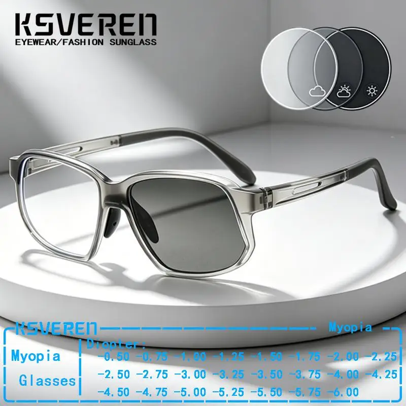 Neue Ultraleichte TR90 Photochrome Myopie-Brille für Herren Outdoor-Sport Korrekturbrille Sonnenfarbwechselnde Fahrbrille