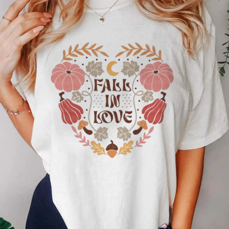 Camiseta de manga corta con estampado de dibujos animados para mujer, ropa de los años 90, camiseta de Halloween con patrón de calabaza, camiseta para mujer