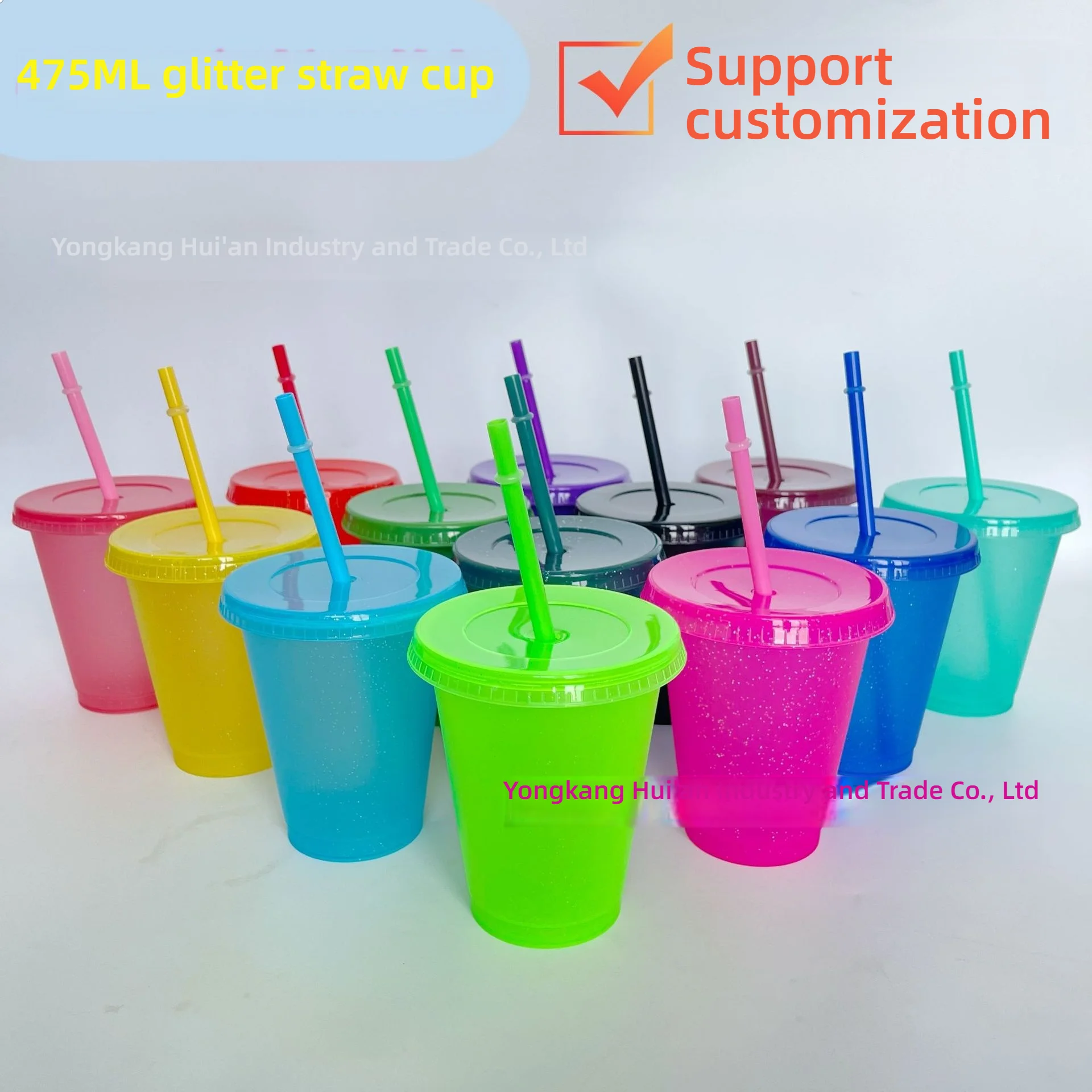 

5/10/20PCS reusable 475ml plastic glitter cup glitter glasses beaker with straw DIY Water Bottle Christmas Gift Color Change Tee