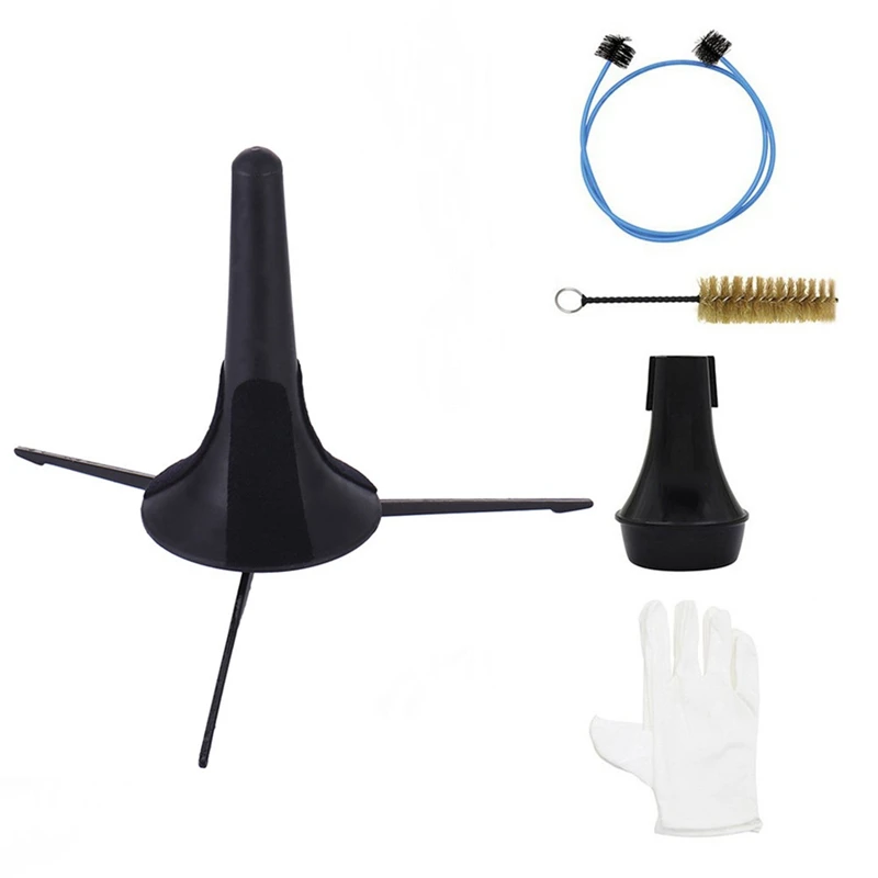 1Set 5 In 1 Small Maintenance Cleaning Tool Kit Plastic+Metal Mute Stand Brush Holder+Cleaning Brush+Muffler+Gloves