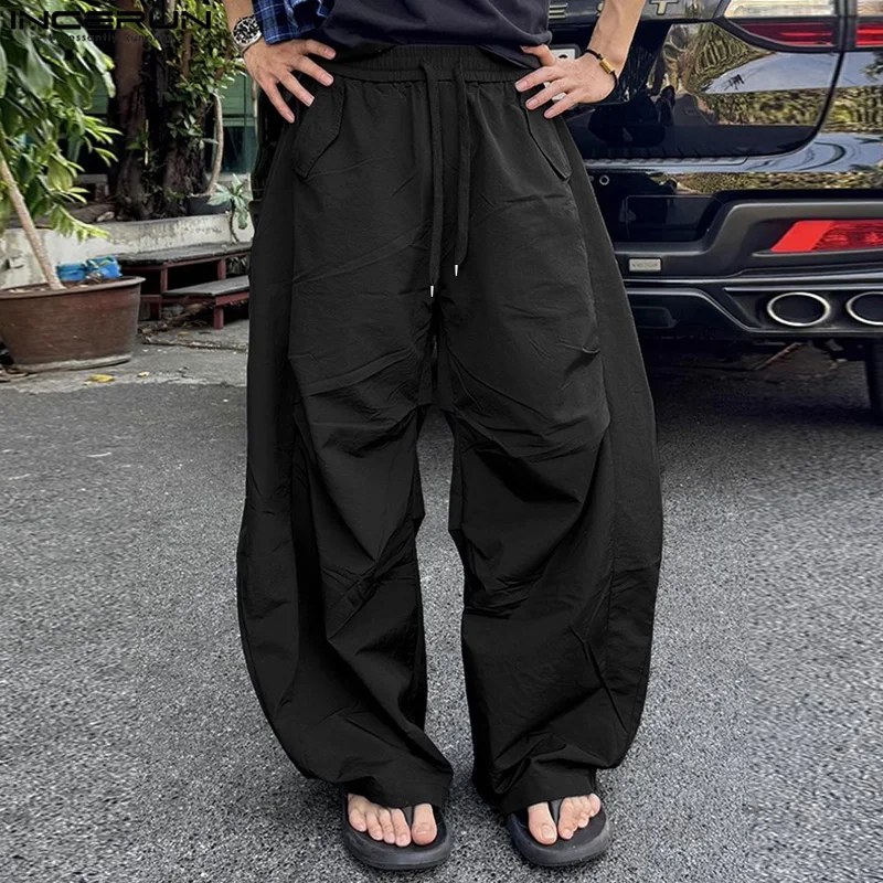 INCERUN 남성 카고 바지 Drawstring 솔리드 컬러 조깅 캐주얼 바지 남성 streetwear 2025 빠른 건조 패션 남성 바지 S-5XL