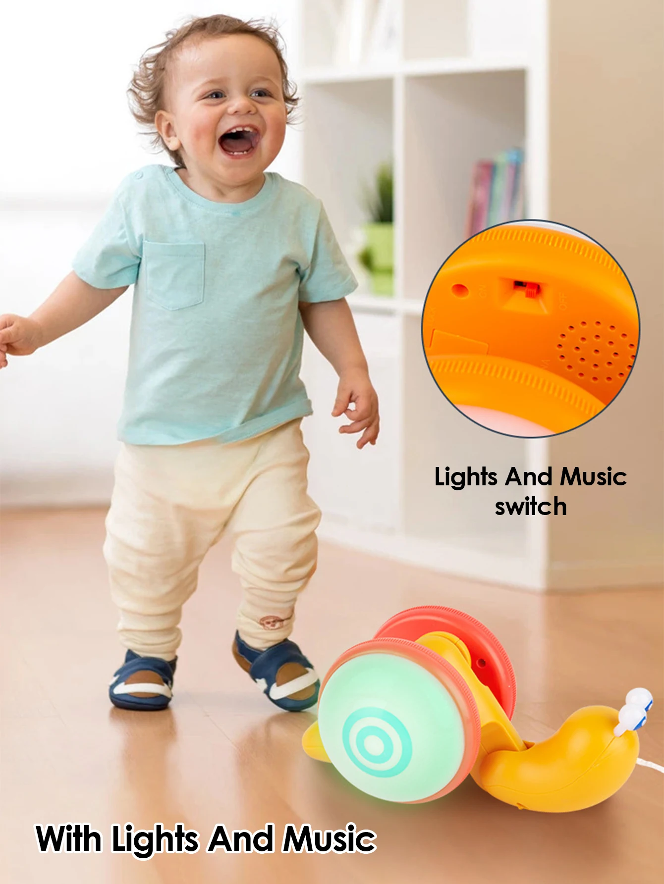 1 children\'s electronic pet snail toy, outdoor rope snail can emit light with music, electric traction crawling snail toy